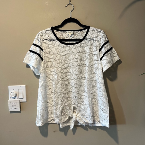 H.I.P. White Lace Top with Black Trim Accents - Picture 6 of 14